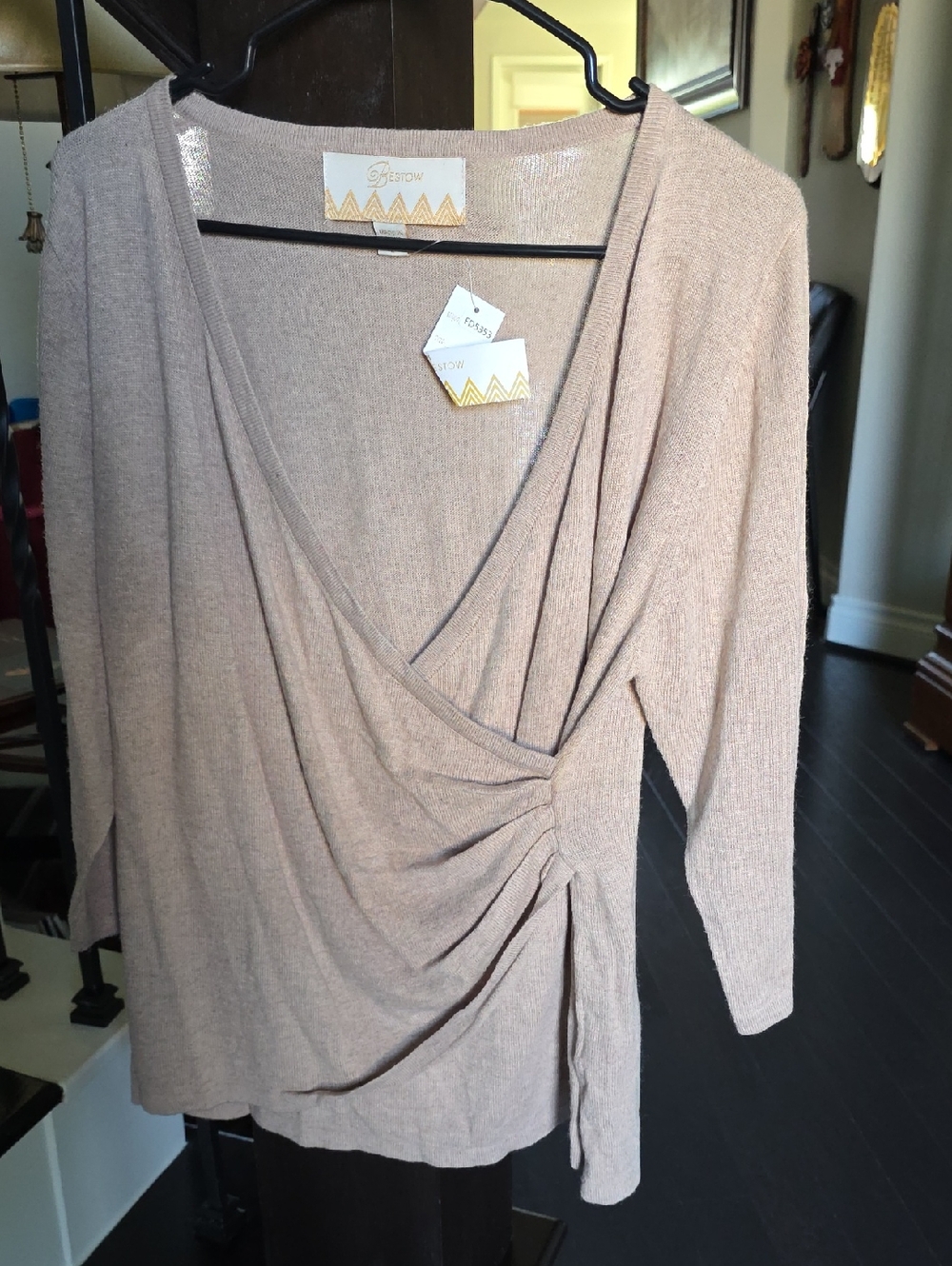 Gibson Beige Wrap-Style Knit Top